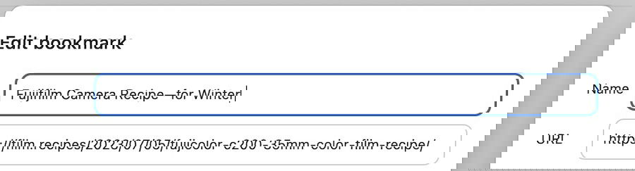 Editing a bookmark name in Google Chrome via the Name tab