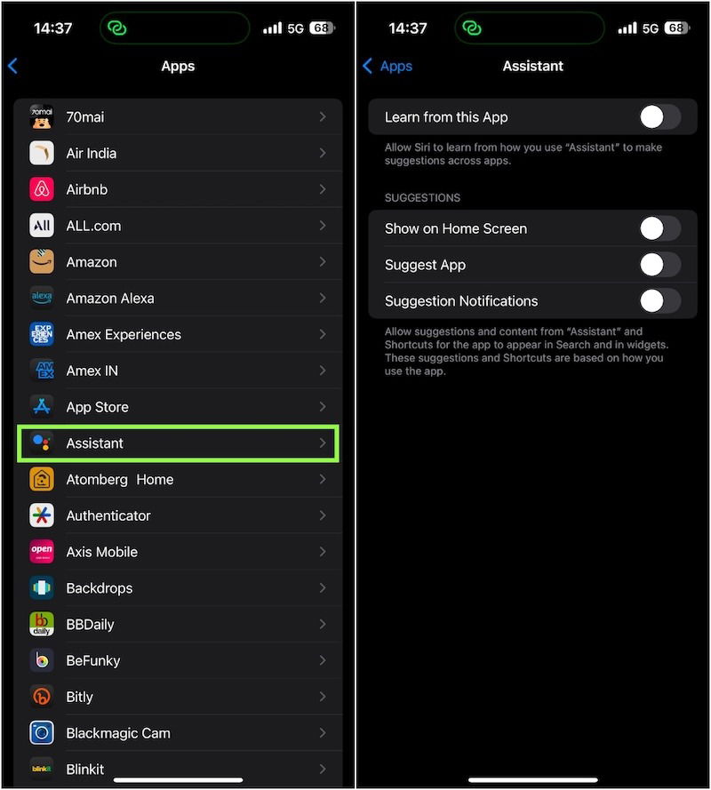 Disable Siri Suggestions For Apps