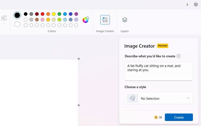 Image Creator (or Cocreator) feature available in MS Paint.