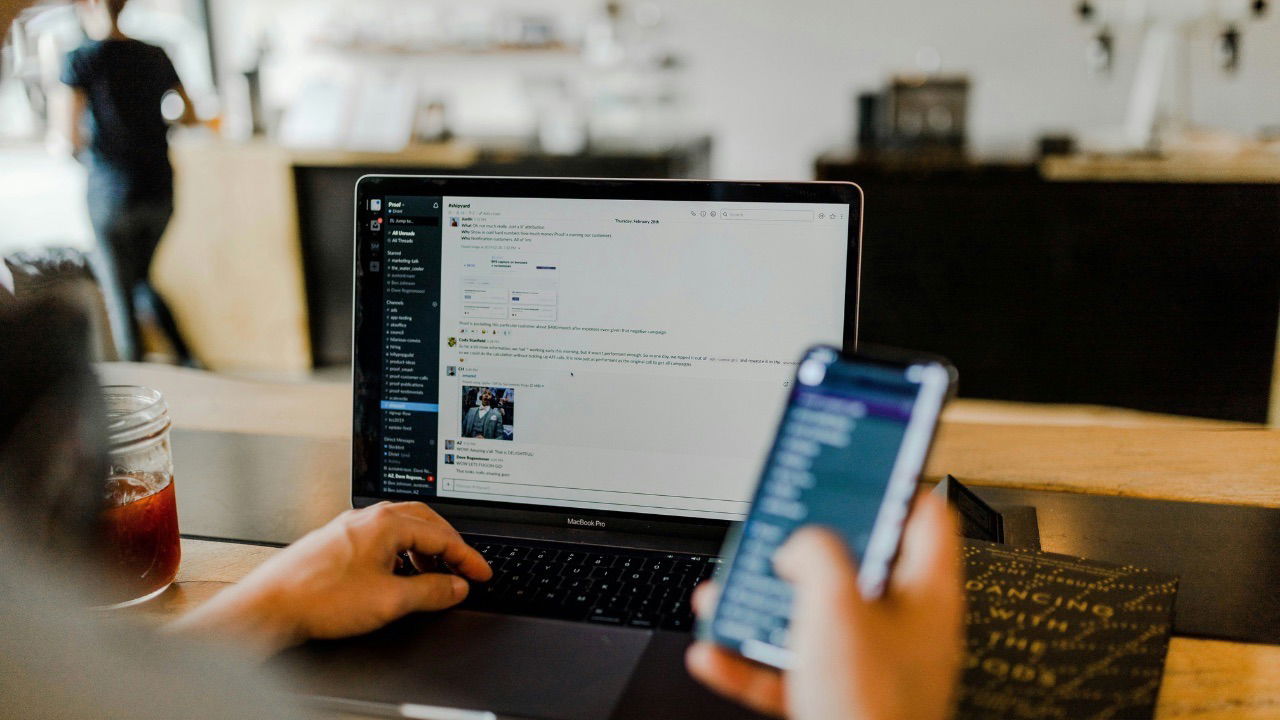 A person working on Slack