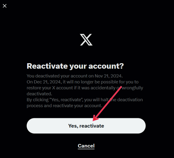 Reactivating Twitter account on PC.