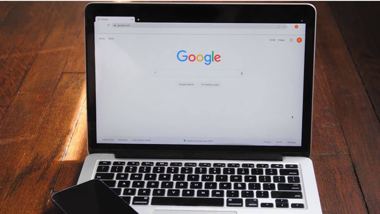 Google search opened on a laptop.