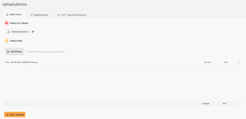 A screenshot showing the upload form for Piwigo.