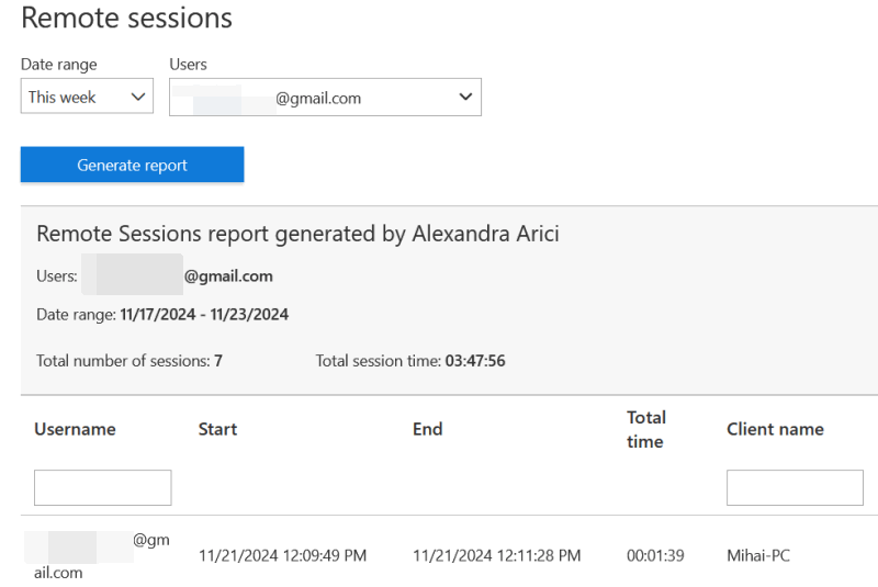 SetMe Reports panel view in admin client app.