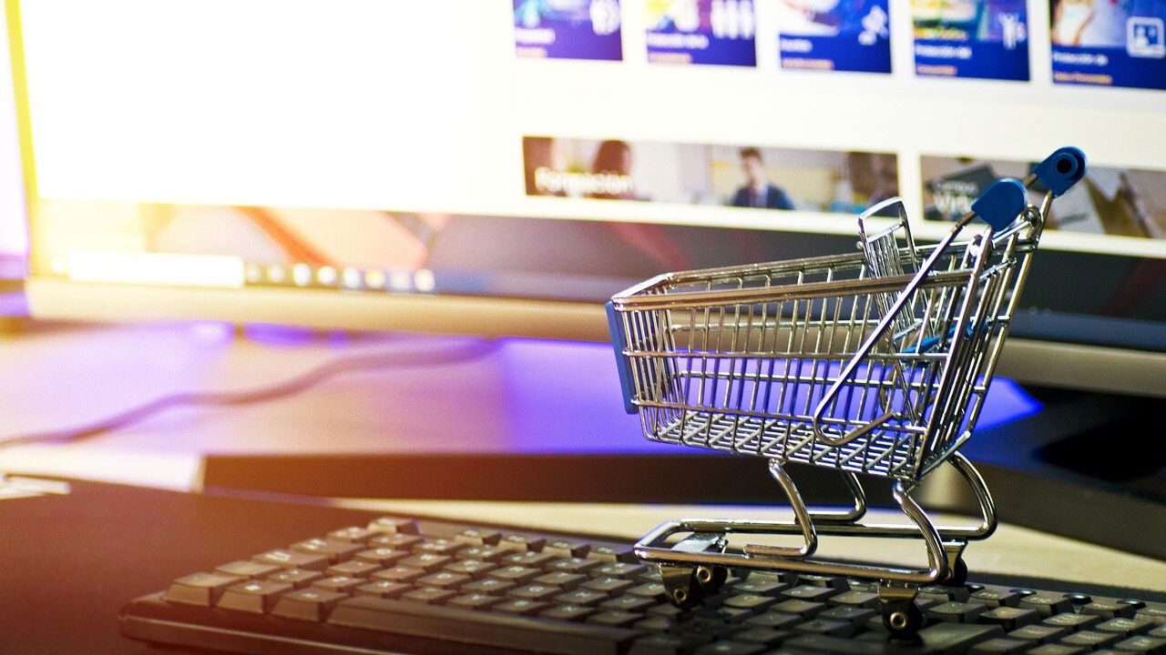 Shopping cart on a keyboard