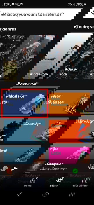 Browsing the Made for You section in Spotify.