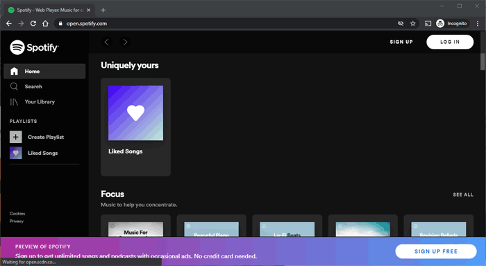 Spotify Web Player Not Working Private Window Spotify opened in a private window.