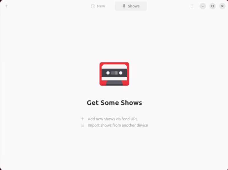 A screenshot showing the landing screen for GNOME Podcasts.